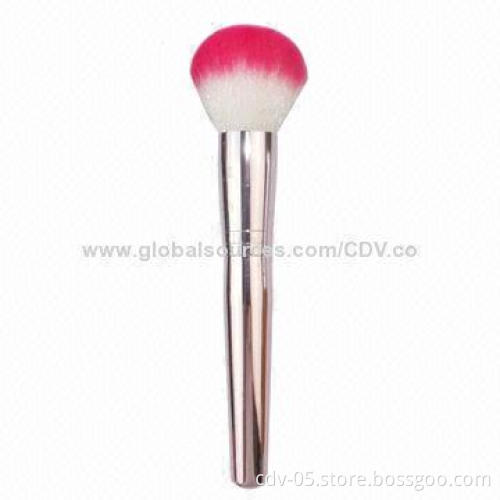 Makeup powder brush, made of aluminum ferrule and handle with double color synthetic bristles